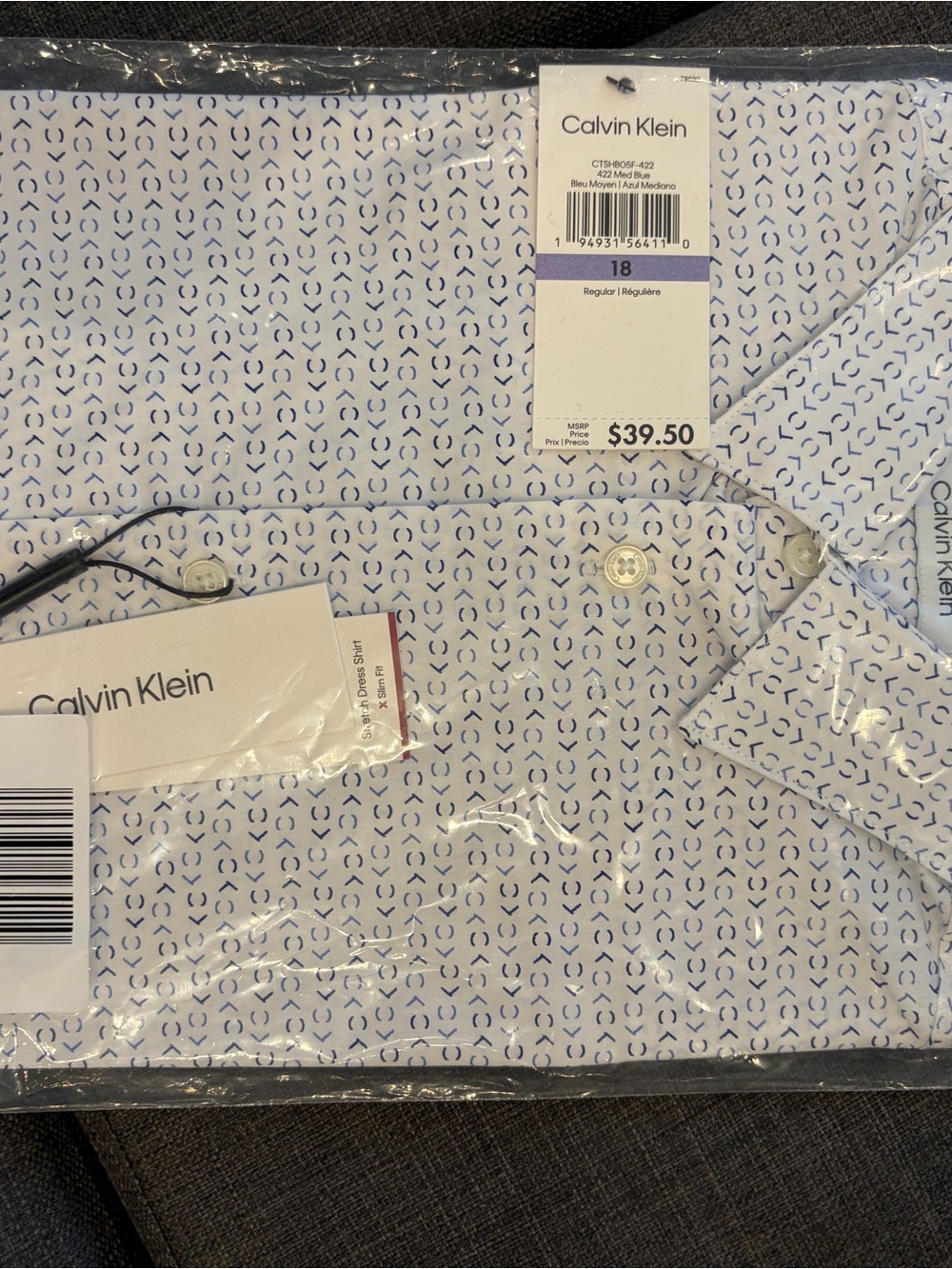 Calvin Klein White Dress Shirt with Navy Micro Pattern